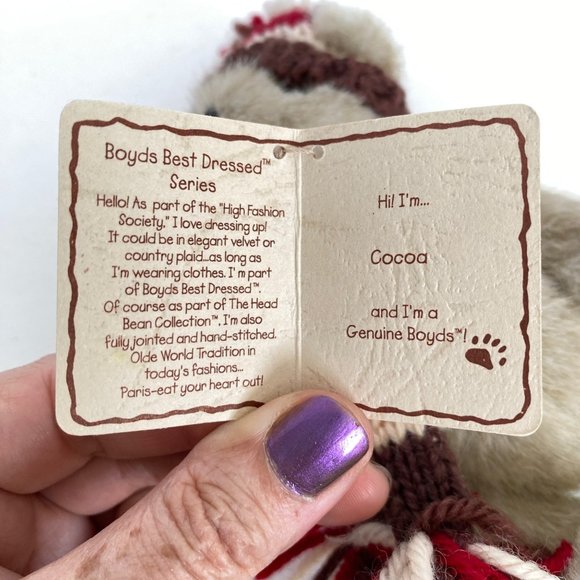 2005 Boyds Cocoa Bear Head Bean Collection Plush Knitted Beanie Scarf Orig Tags - Picture 10 of 11